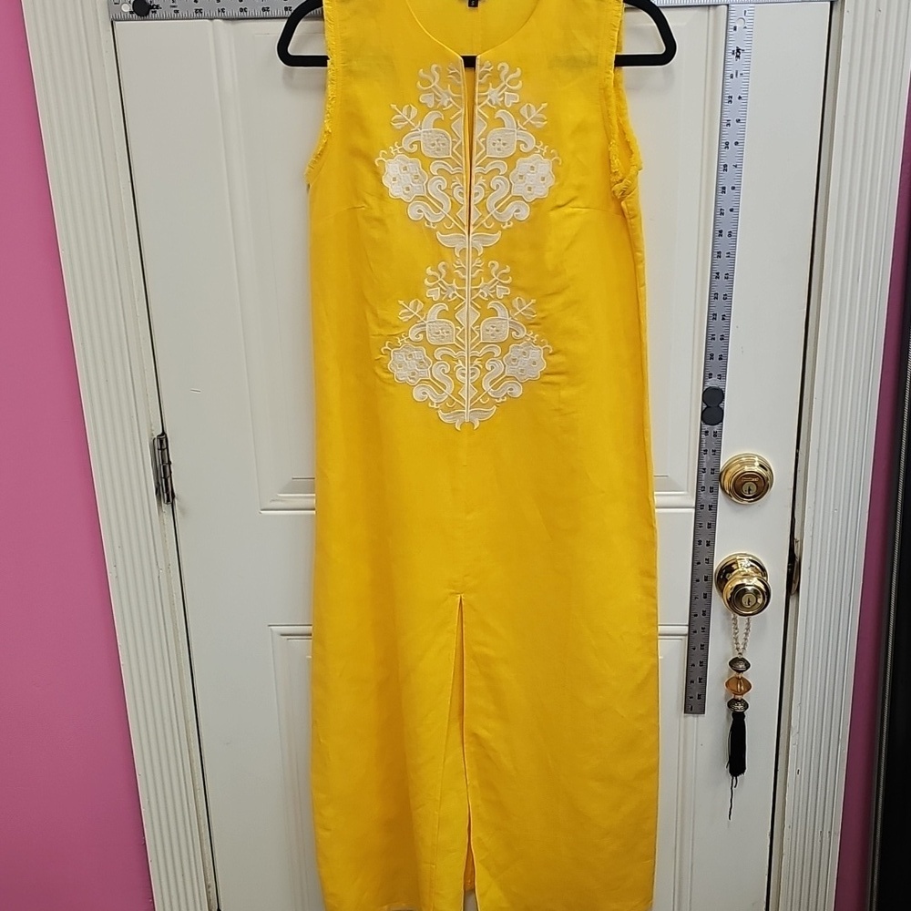 Yellow, Sleeveless, Dress, Embroidery, Classic, Casual, Travel, Summer, Vacation